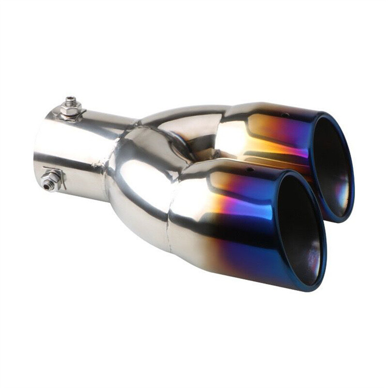 General Motors nerezová oceľ jednosmerný výfukový systém s dvoma výfukovými potrubiami, hrdlo výfuku, šikmé dvojité rovné ústie, upravené modré strieborné dvojité