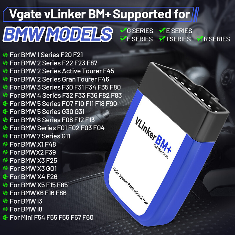 Vgate vLinker BM+ ELM327 V2.2 BT 4.0 wifi BMW skannerile OBD 2 OBD2 autodiagnostika autotööriist ELM 327 ODB2 Bimmercode