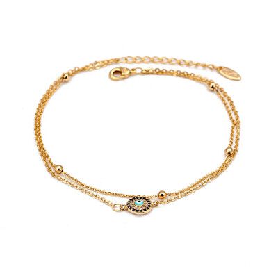 Lucky Eye Copper Circon Turkish Evil Eye Charm Potītes Regulējama Divslāņu Pēdas Ķēdes Potīte Sieviešu Meiteņu Pludmales Rotaslietas