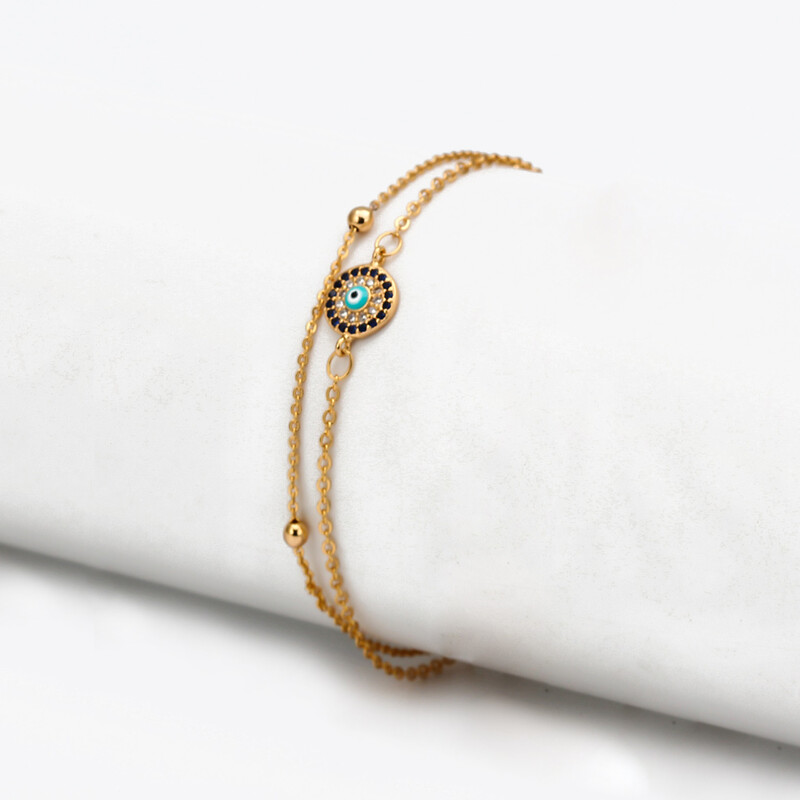 Lucky Eye Copper Circon Turkish Evil Eye Charm Potītes Regulējama Divslāņu Pēdas Ķēdes Potīte Sieviešu Meiteņu Pludmales Rotaslietas