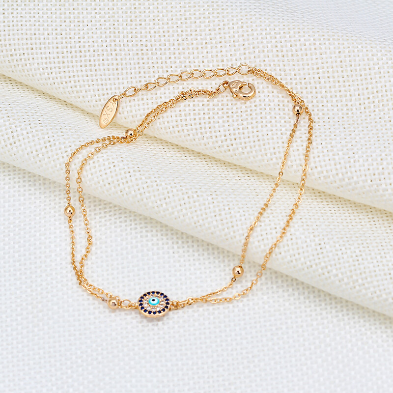 Lucky Eye Copper Circon Turkish Evil Eye Charm Potītes Regulējama Divslāņu Pēdas Ķēdes Potīte Sieviešu Meiteņu Pludmales Rotaslietas