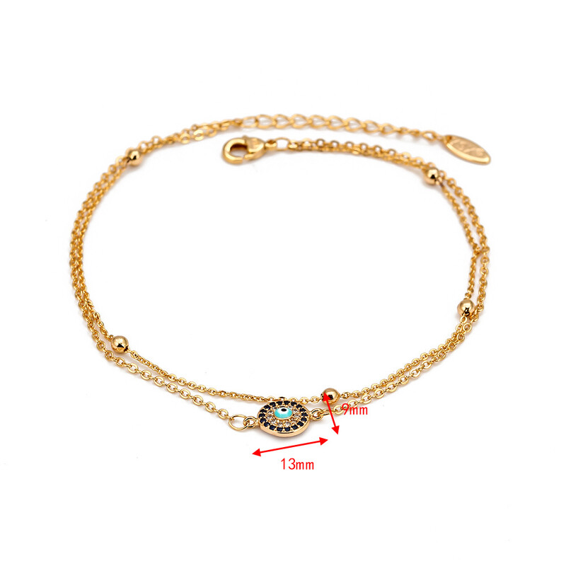 Lucky Eye Copper Circon Turkish Evil Eye Charm Potītes Regulējama Divslāņu Pēdas Ķēdes Potīte Sieviešu Meiteņu Pludmales Rotaslietas