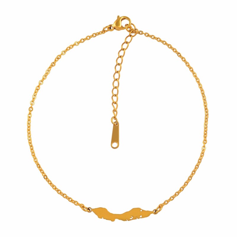 Anniyo 24cm + 5cm / Curacao žemėlapis moterų kulkšnies apyrankė mergaitėms, papuošalai iš nerūdijančio plieno #047521