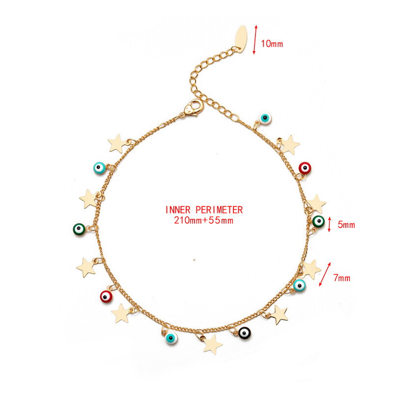 EVIL EYE Star Charm potītes rokassprādze zelta krāsas pēdu ķēde regulējama turku acu potītes modes rotaslietas sievietēm sievietēm EY6502