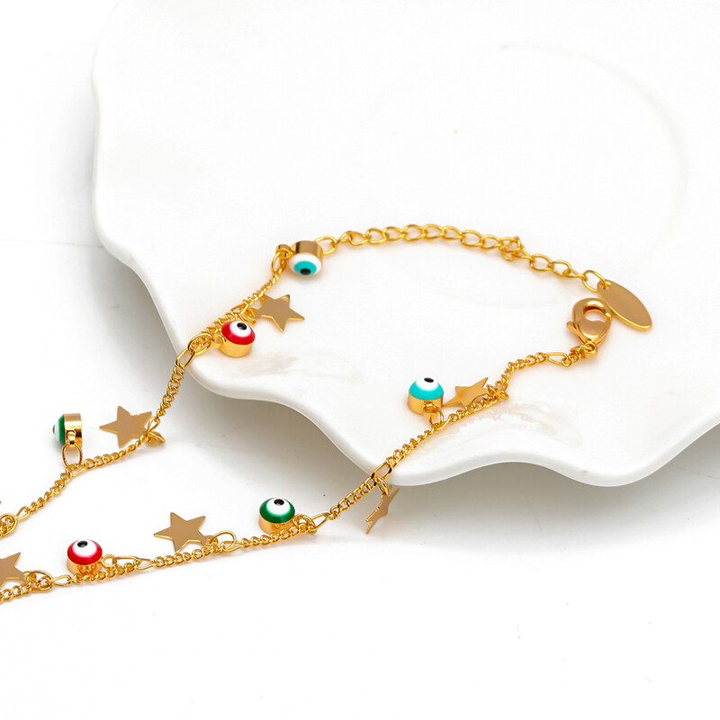 EVIL EYE Star Charm potītes rokassprādze zelta krāsas pēdu ķēde regulējama turku acu potītes modes rotaslietas sievietēm sievietēm EY6502