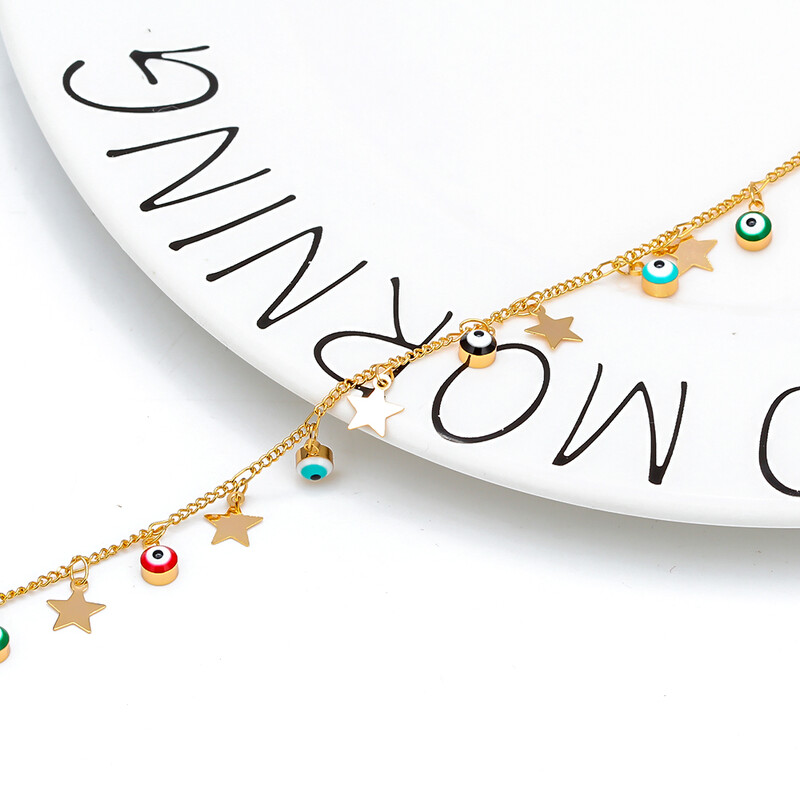 EVIL EYE Star Charm potītes rokassprādze zelta krāsas pēdu ķēde regulējama turku acu potītes modes rotaslietas sievietēm sievietēm EY6502