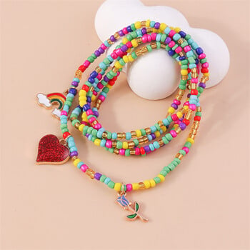 Bohemian Handmade Beads Anklet Love Heart Flower Rainbow Pendants Anklet βραχιόλι για γυναίκες κορίτσια Γιορτινά κοσμήματα δώρα