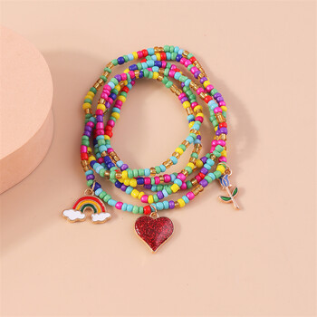 Bohemian Handmade Beads Anklet Love Heart Flower Rainbow Pendants Anklet βραχιόλι για γυναίκες κορίτσια Γιορτινά κοσμήματα δώρα