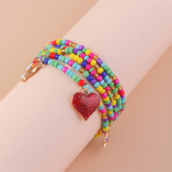 Bohemian Handmade Beads Anklet Love Heart Flower Rainbow Pendants Anklet βραχιόλι για γυναίκες κορίτσια Γιορτινά κοσμήματα δώρα