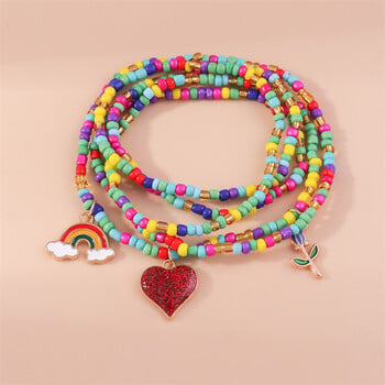 Bohemian Handmade Beads Anklet Love Heart Flower Rainbow Pendants Anklet βραχιόλι για γυναίκες κορίτσια Γιορτινά κοσμήματα δώρα