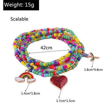 Bohemian Handmade Beads Anklet Love Heart Flower Rainbow Pendants Anklet βραχιόλι για γυναίκες κορίτσια Γιορτινά κοσμήματα δώρα