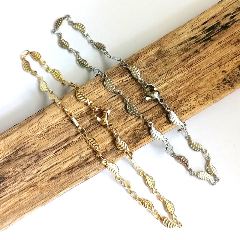 18 K apzeltīts nerūsējošā tērauda potītes sieviešu rotaslietas ar potītēm 23–28 cm dzirkstošās lapas Bling Bling piekariņš 9–11 collu