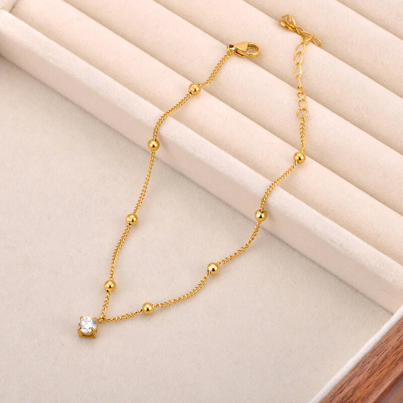 Lokaer nerūsējošā tērauda 18 K apzeltīta stilīga potīte sievietēm Izsmalcināta kubiskā cirkonija ķēde ūdensizturīga vasaras rotaslieta A24013