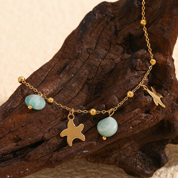 MamacitaSlay Lovely Star Natural Stone Amazonite Pendant Glezen 18K позлатен глезен Бижута от неръждаема стомана жена Подарък