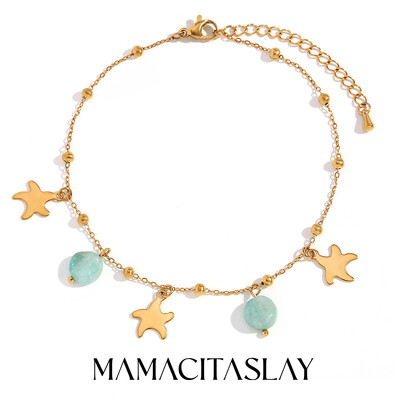 MamacitaSlay Lovely Star Natural Stone Amazonite Pendant Glezen 18K позлатен глезен Бижута от неръждаема стомана жена Подарък