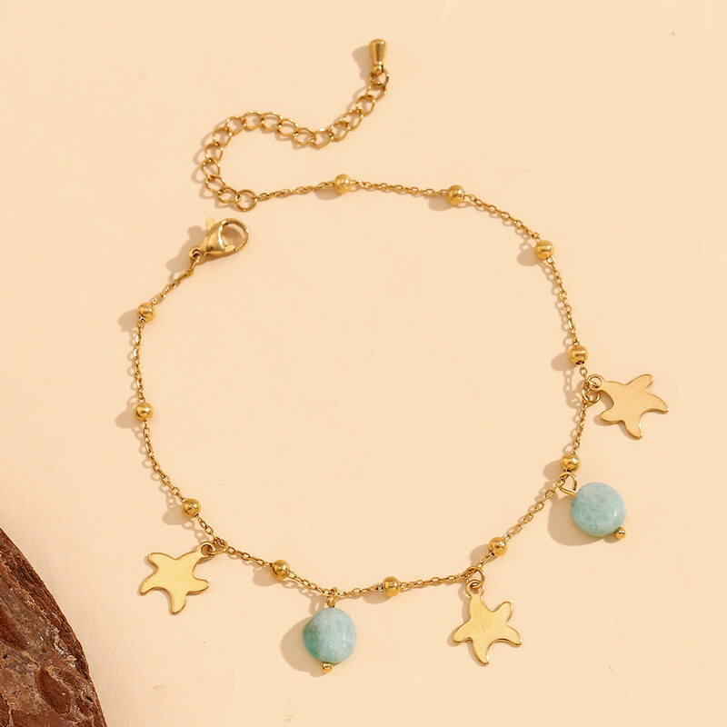 MamacitaSlay Lovely Star natūralaus akmens Amazonito pakabukas 18K paauksuotas kulkšnis Nerūdijančio plieno papuošalai moteriai Dovana