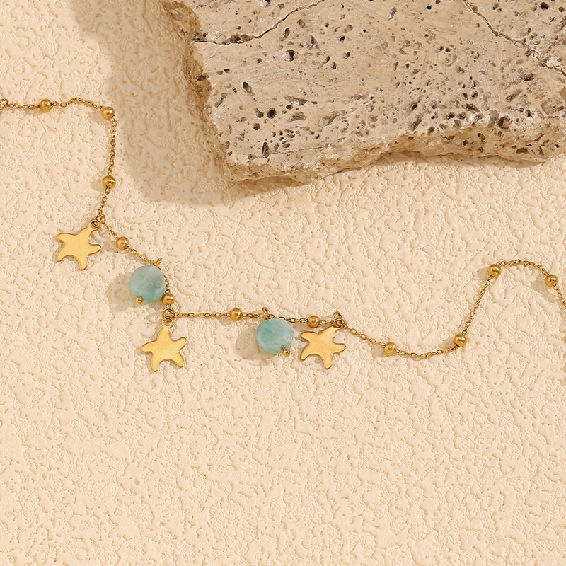MamacitaSlay Lovely Star natūralaus akmens Amazonito pakabukas 18K paauksuotas kulkšnis Nerūdijančio plieno papuošalai moteriai Dovana