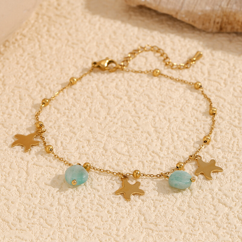 MamacitaSlay Lovely Star natūralaus akmens Amazonito pakabukas 18K paauksuotas kulkšnis Nerūdijančio plieno papuošalai moteriai Dovana