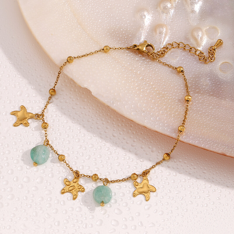 MamacitaSlay Lovely Star natūralaus akmens Amazonito pakabukas 18K paauksuotas kulkšnis Nerūdijančio plieno papuošalai moteriai Dovana