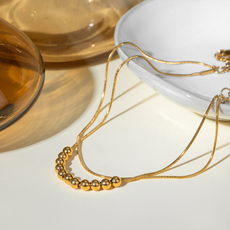 18K paauksuotas nerūdijančio plieno apvalkalas, dvigubas plieninis rutulinis, apvalus gyvatės grandinėlis, atsparus vandeniui, paprastas, išskirtinis papuošalas