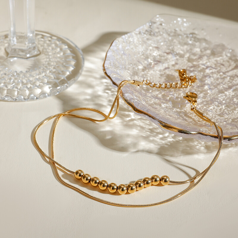 18K paauksuotas nerūdijančio plieno apvalkalas, dvigubas plieninis rutulinis, apvalus gyvatės grandinėlis, atsparus vandeniui, paprastas, išskirtinis papuošalas