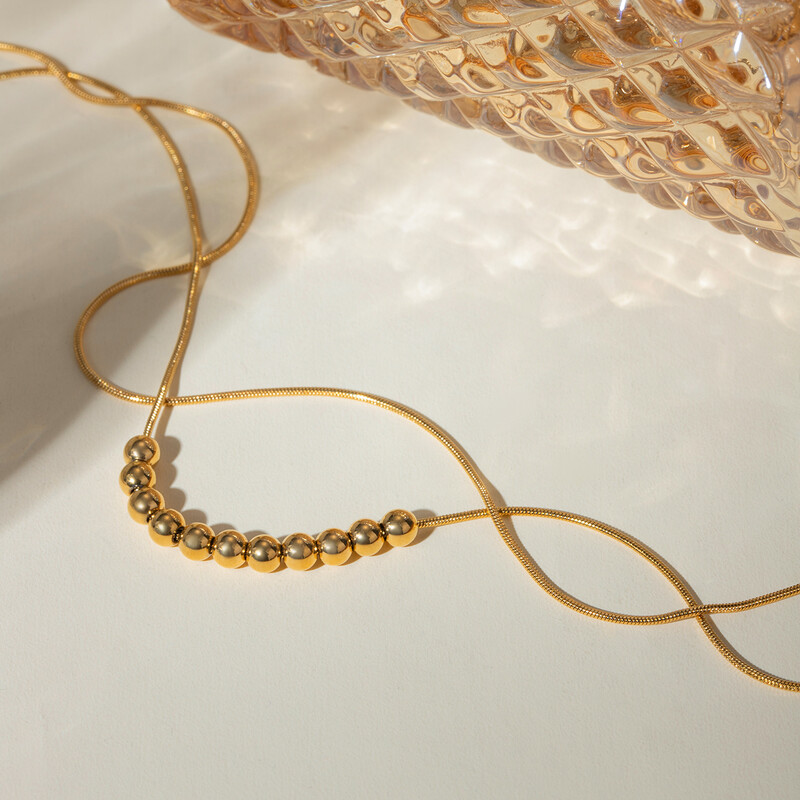 18K paauksuotas nerūdijančio plieno apvalkalas, dvigubas plieninis rutulinis, apvalus gyvatės grandinėlis, atsparus vandeniui, paprastas, išskirtinis papuošalas