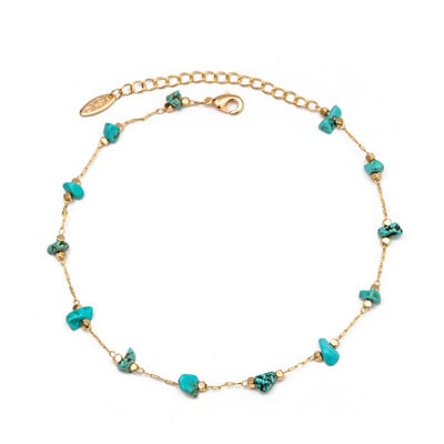 Náramok na členok z prírodného kameňa Lucky Eye v zlatej farbe s retiazkou na nohu a chodidlo, nastaviteľný pre ženy a dievčatá, módne šperky BD92