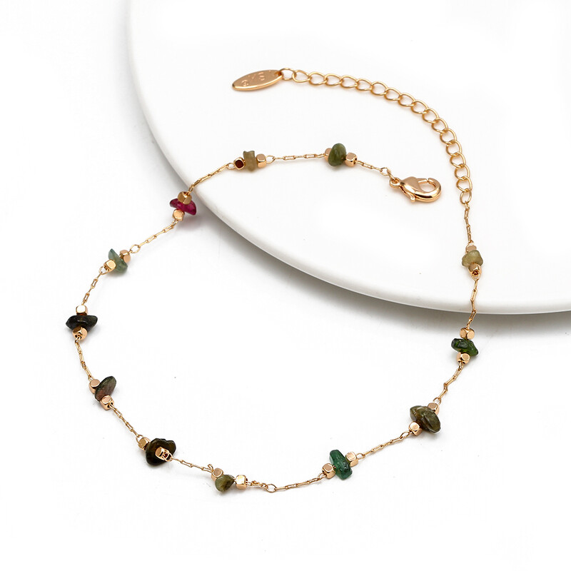 Náramok na členok z prírodného kameňa Lucky Eye v zlatej farbe s retiazkou na nohu a chodidlo, nastaviteľný pre ženy a dievčatá, módne šperky BD92