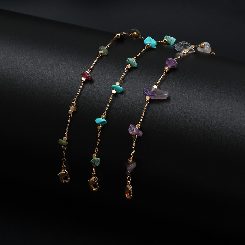 Náramok na členok z prírodného kameňa Lucky Eye v zlatej farbe s retiazkou na nohu a chodidlo, nastaviteľný pre ženy a dievčatá, módne šperky BD92