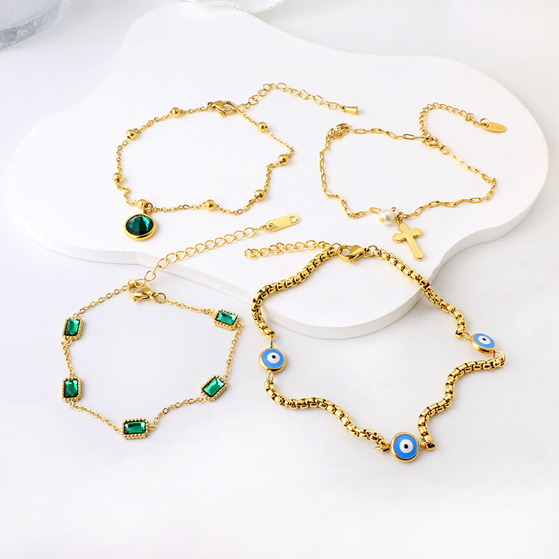 ASONSTEEL kačių akys žalios kubinio cirkonio pakabukai karoliukai nerūdijančio plieno kulkšniai aukso spalvos moterims paplūdimio pėdų apyrankės papuošalai