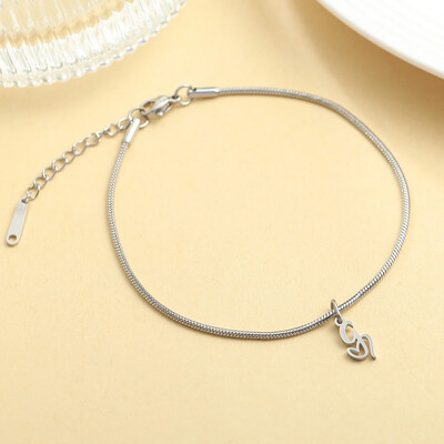 AZ 26 pradinis pakabukas sidabro spalvos nerūdijančio plieno apvalios gyvatės grandinėlės kulkšnių atramos mados vasaros paplūdimio moteriškų papuošalų didmeninė prekyba