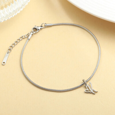 AZ 26 pradinis pakabukas sidabro spalvos nerūdijančio plieno apvalios gyvatės grandinėlės kulkšnių atramos mados vasaros paplūdimio moteriškų papuošalų didmeninė prekyba