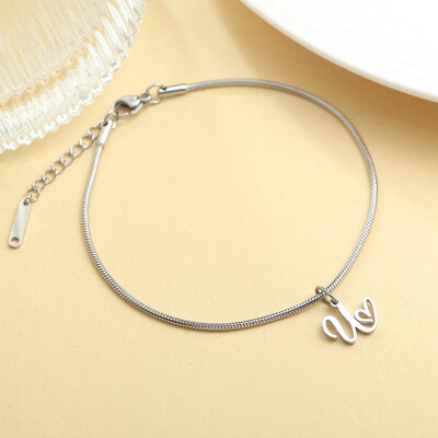 AZ 26 pradinis pakabukas sidabro spalvos nerūdijančio plieno apvalios gyvatės grandinėlės kulkšnių atramos mados vasaros paplūdimio moteriškų papuošalų didmeninė prekyba