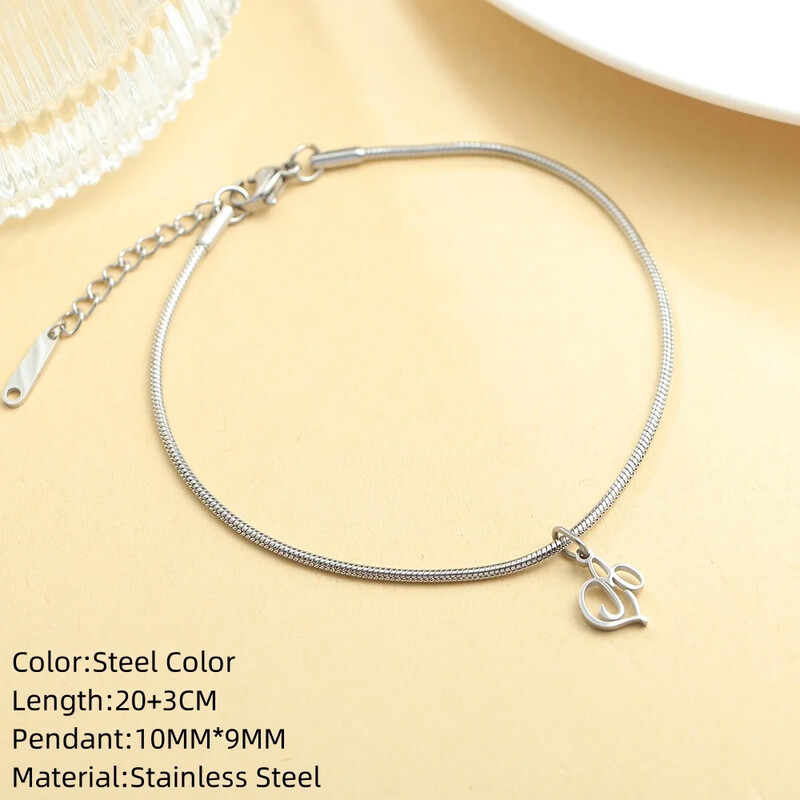 AZ 26 pradinis pakabukas sidabro spalvos nerūdijančio plieno apvalios gyvatės grandinėlės kulkšnių atramos mados vasaros paplūdimio moteriškų papuošalų didmeninė prekyba