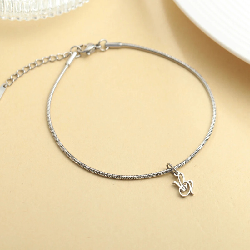 AZ 26 pradinis pakabukas sidabro spalvos nerūdijančio plieno apvalios gyvatės grandinėlės kulkšnių atramos mados vasaros paplūdimio moteriškų papuošalų didmeninė prekyba