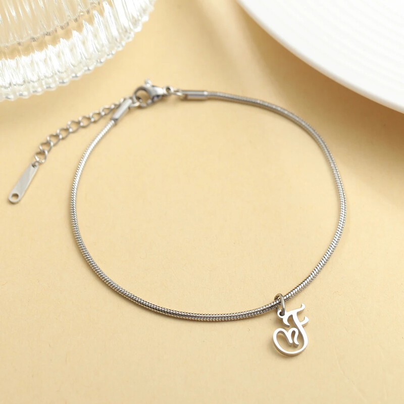 AZ 26 pradinis pakabukas sidabro spalvos nerūdijančio plieno apvalios gyvatės grandinėlės kulkšnių atramos mados vasaros paplūdimio moteriškų papuošalų didmeninė prekyba