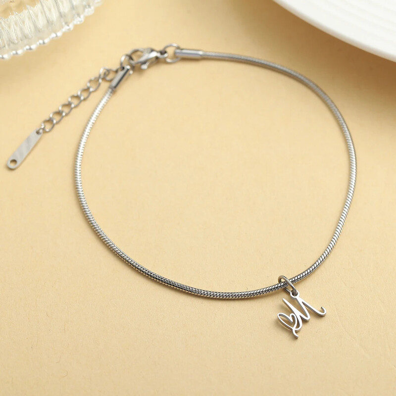 AZ 26 pradinis pakabukas sidabro spalvos nerūdijančio plieno apvalios gyvatės grandinėlės kulkšnių atramos mados vasaros paplūdimio moteriškų papuošalų didmeninė prekyba