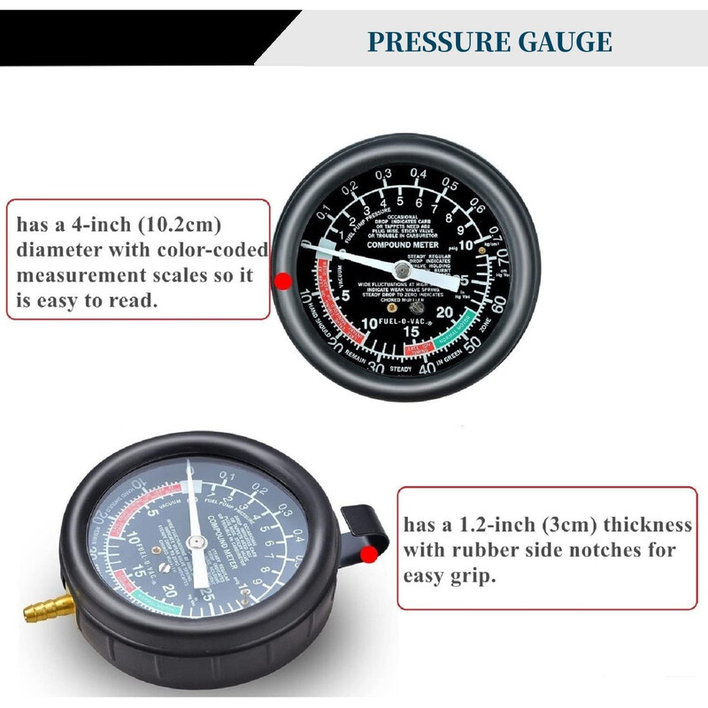 Automašīnas vakuuma un degvielas sūkņa testera mērinstrumentu komplekts — degvielas sūkņa spiediens un vakuums, karburatora ieplūdes kolektors un vakuuma pārbaude