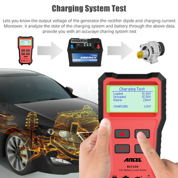 ANCEL BST100 12V Battery Tester Αναλυτής μπαταρίας αυτοκινήτου Δοκιμή κυκλώματος φόρτισης με μίζα 220Ah 2000CCA Πολυγλωσσικό εργαλείο δοκιμής μπαταρίας