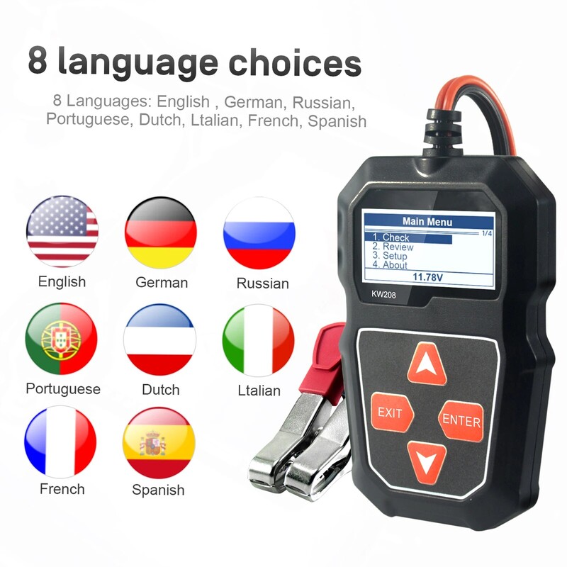 KONNWEI KW208 12V automobilio akumuliatoriaus apkrovos testeris Profesionalus automobilių kintamosios srovės generatoriaus analizatoriaus bangos formos įtampos testas automobiliui / valčiai / motociklui