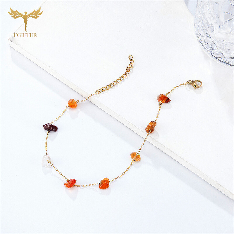 Vasaros paplūdimio papuošalai nerūdijančio plieno kulkšnies natūralaus akmens karoliukai pėdų apyrankės moterims pėdų priedai Bohomia kulkšnies grandinėlė