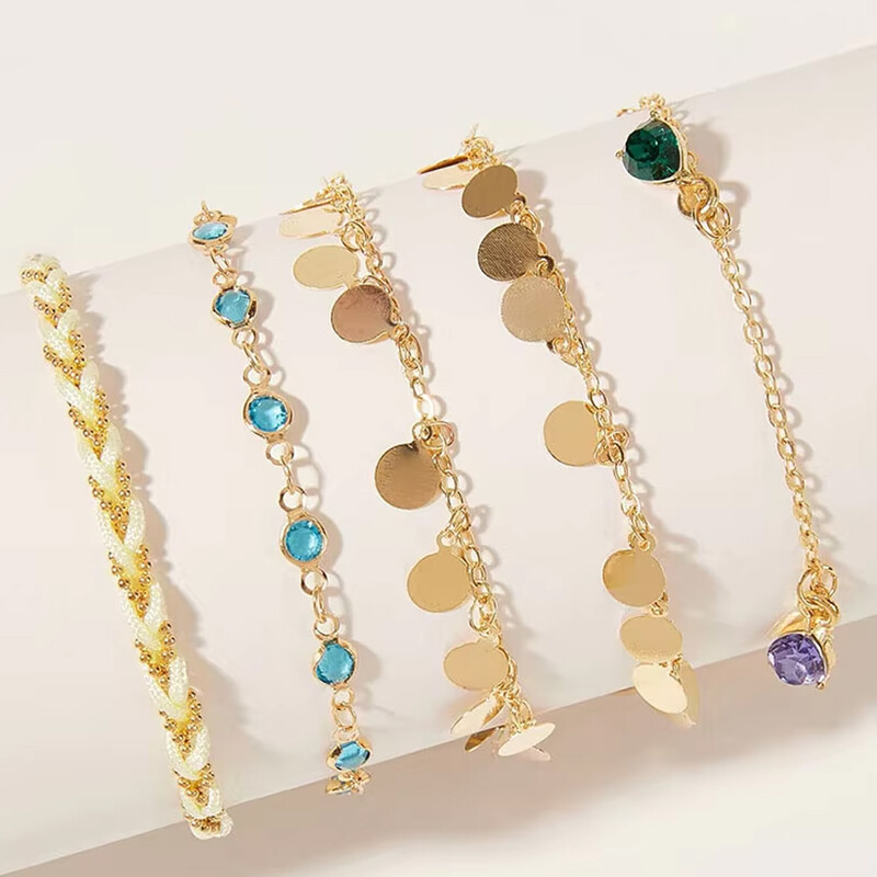 5 vnt./komplektas Bohemia vintage grandinėlės kulkšnis moterims aukso spalvos moteriškų kulkšnių apyrankių rinkinys paplūdimio papuošalų priedai