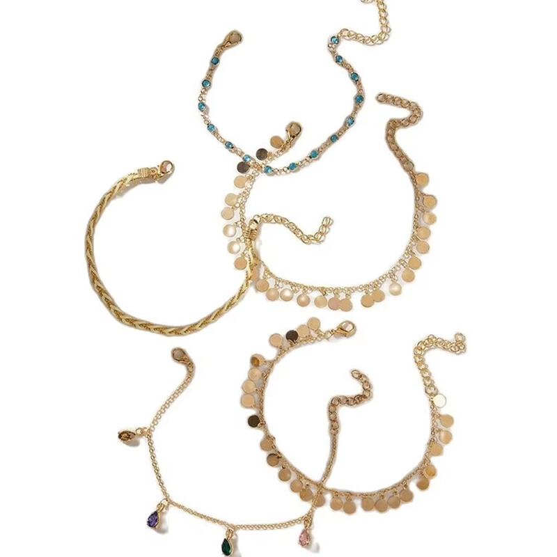 5 vnt./komplektas Bohemia vintage grandinėlės kulkšnis moterims aukso spalvos moteriškų kulkšnių apyrankių rinkinys paplūdimio papuošalų priedai