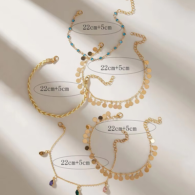 5 vnt./komplektas Bohemia vintage grandinėlės kulkšnis moterims aukso spalvos moteriškų kulkšnių apyrankių rinkinys paplūdimio papuošalų priedai