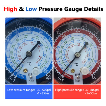Манометър на колектора на климатика с наблюдателно стъкло за R22/R410A/R134A/R404A Хладилен инструмент за климатик с високо и ниско налягане