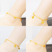 18K paauksuota žavinga kulkšnies apyrankė moterims mergaičių širdims laumžirgis karūnėlė obuolių grandinėlė kulkšnies apyrankė korėjietiškos mados aukso papuošalai, dovana