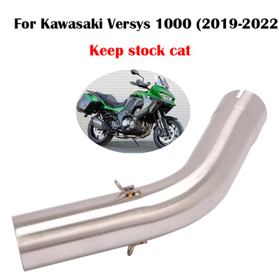 За Kawasaki Versys 1000 2019-2022 Мотоциклетна ауспухова свързваща тръба Средна средна тръба Неръждаема стомана Запазете катализатора Slip On Заглушител