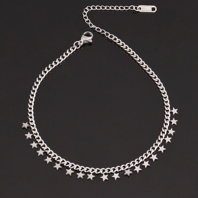 Lančić od nehrđajućeg čelika 316L za žene Okrugla zvijezda Srce s resicama Privjesak Narukvica za gležanj na nozi Stopalo Ljetni nakit za plažu Poklon