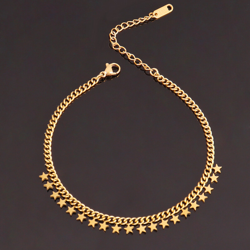 Lančić od nehrđajućeg čelika 316L za žene Okrugla zvijezda Srce s resicama Privjesak Narukvica za gležanj na nozi Stopalo Ljetni nakit za plažu Poklon