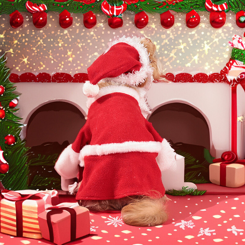 Šuns kalėdinė suknelė Kostiumas Naminis Kalėdų Senelis Drabužiai Aksominės suknelės ir Kalėdų Senelio kepurė Helovino vakarėliams ir Kalėdų šventėms